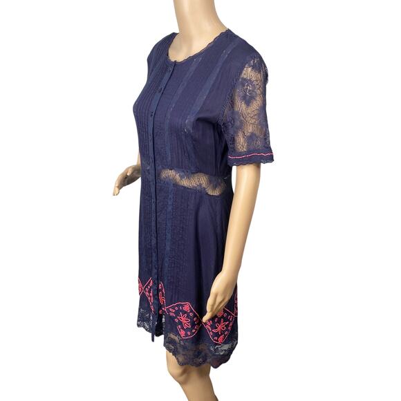 Candela Free People RARE Blue Lace Beaded Prairie Boho Dress SZ M - Picture 9 of 13